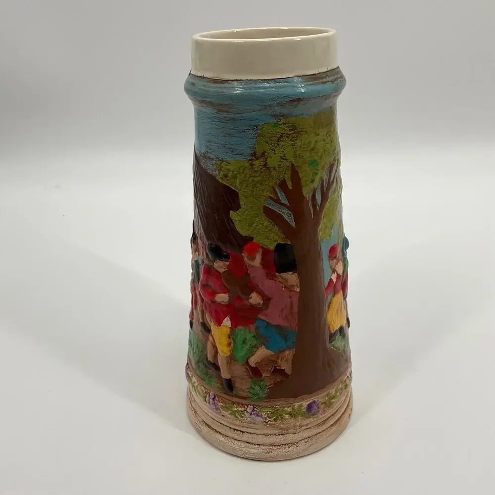 Vintage Beer Stein Les Schirz Kurhaus German Style Raised Relief Folk Ceramic